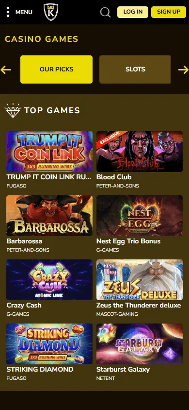 Kings Chance Casino games area on a mobile device