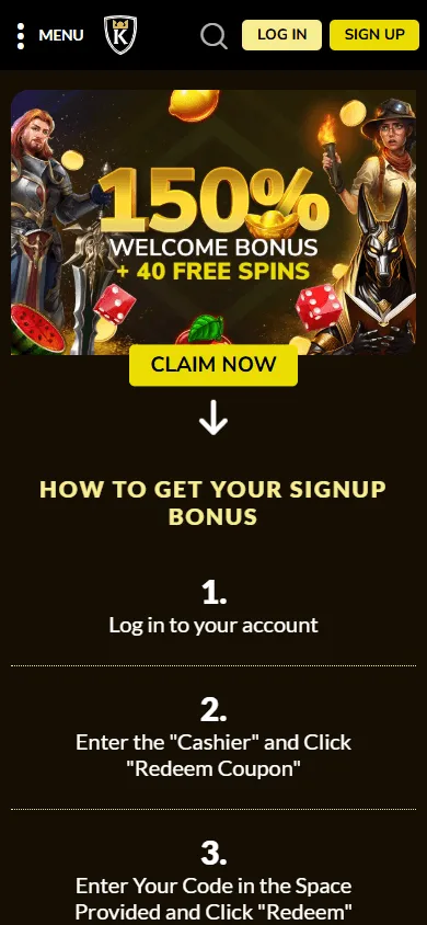 Kings Chance Casino promotions area on a mobile device